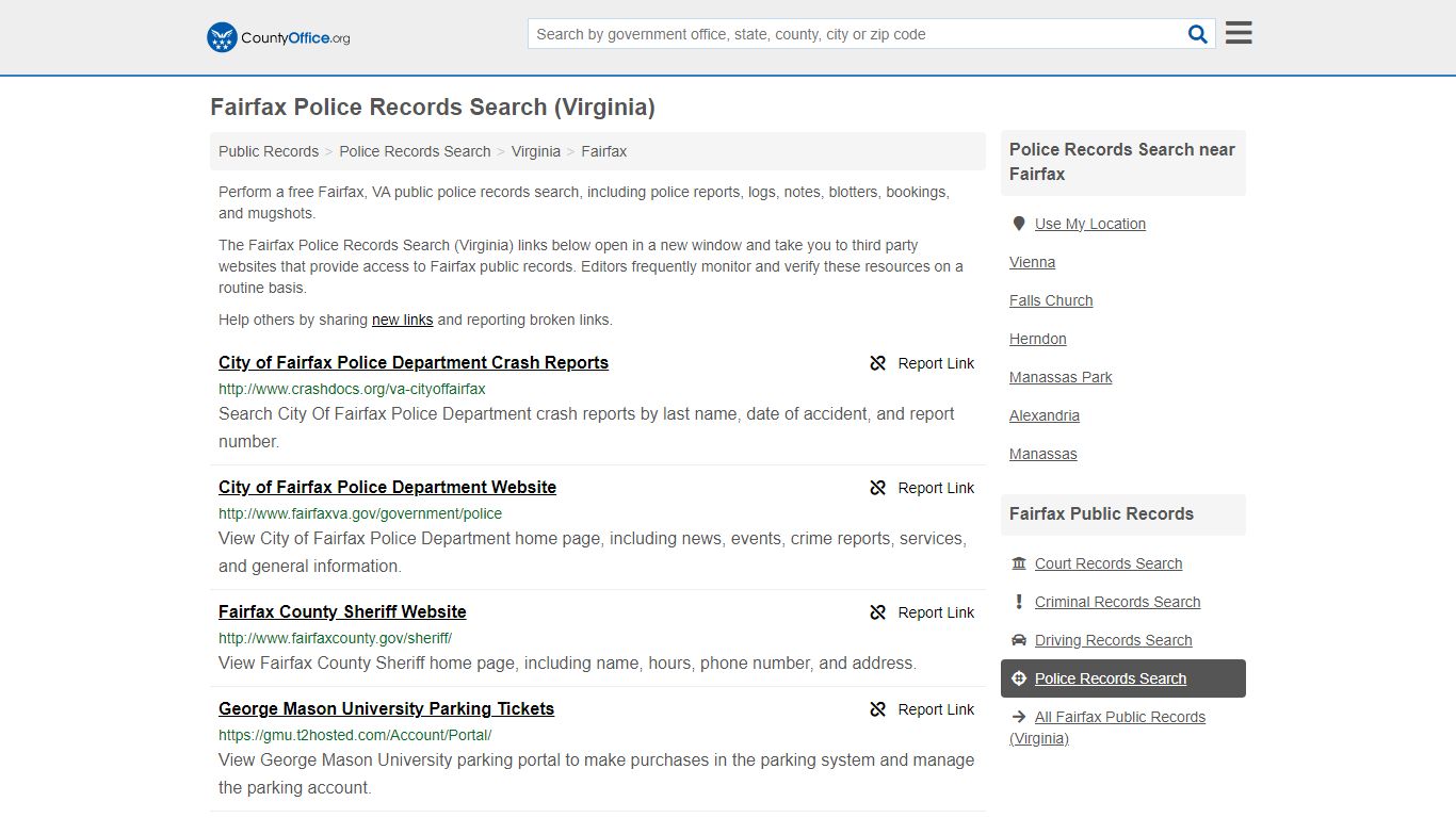 Police Records Search - Fairfax, VA (Accidents & Arrest Records)