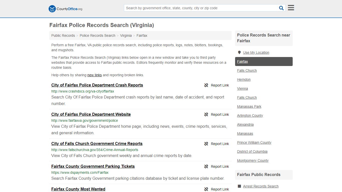 Police Records Search - Fairfax, VA (Accidents & Arrest Records)